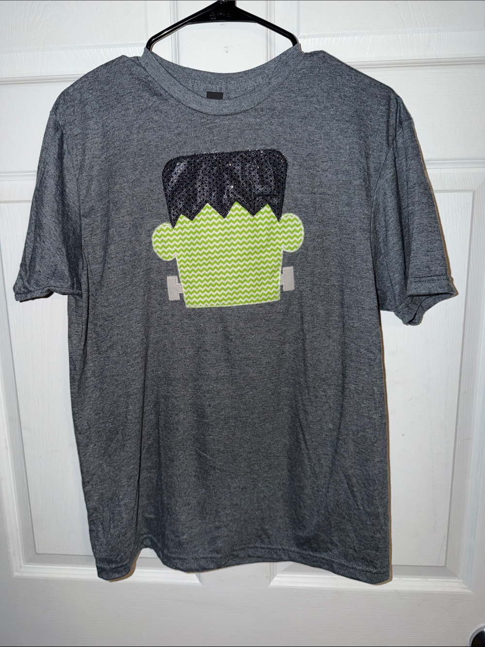 Gildan Gray Short Sleeve Tee with Lime Green Frankenstein Applique